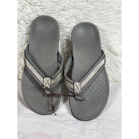 VIONIC Flip Flop Sandal Women's Size 8 Tide Silver Leather Orthopedic - Picture 1 of 8